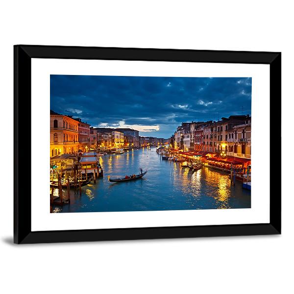 Grand Canal At Night Venice Canvas Wall Art-5 Horizontal-Gallery Wrap-22" x 12"-Tiaracle
