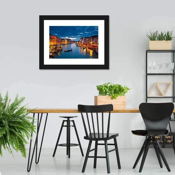 Grand Canal At Night Venice Canvas Wall Art-5 Horizontal-Gallery Wrap-22" x 12"-Tiaracle