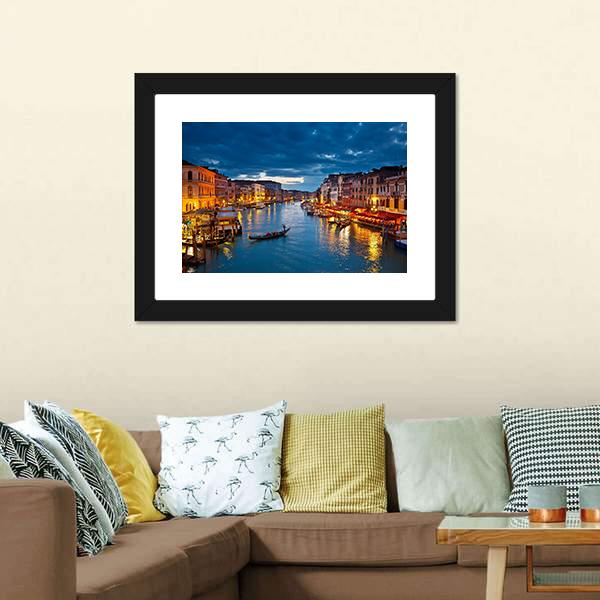 Grand Canal At Night Venice Canvas Wall Art-5 Horizontal-Gallery Wrap-22" x 12"-Tiaracle