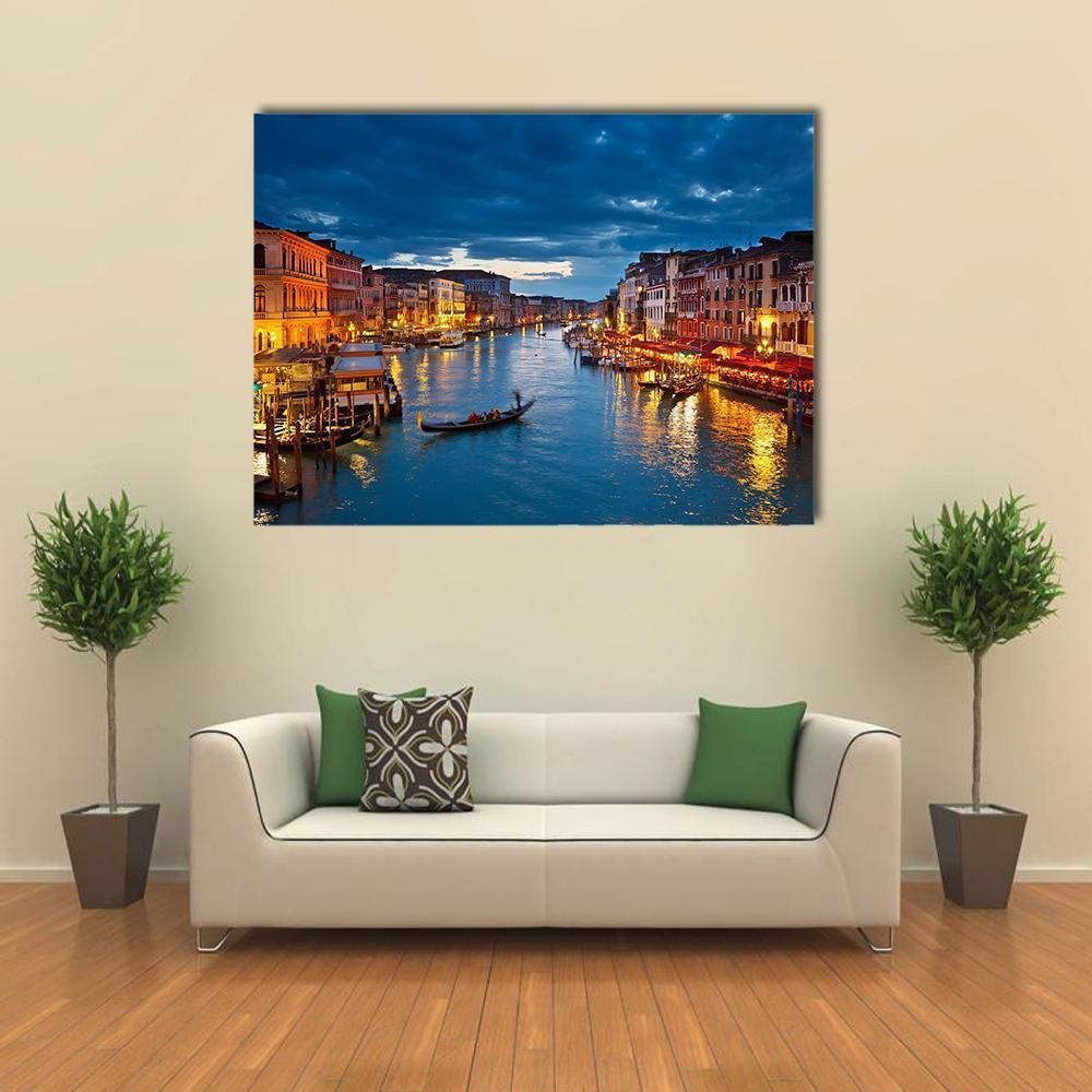 Grand Canal At Night Venice Canvas Wall Art-1 Piece-Gallery Wrap-36" x 24"-Tiaracle