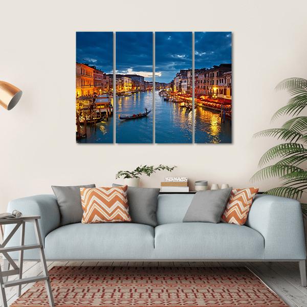 Grand Canal At Night Venice Canvas Wall Art-4 Horizontal-Gallery Wrap-34" x 24"-Tiaracle