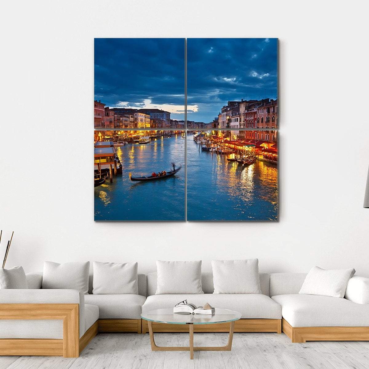 Grand Canal At Night Venice Canvas Wall Art-4 Square-Gallery Wrap-17" x 17"-Tiaracle