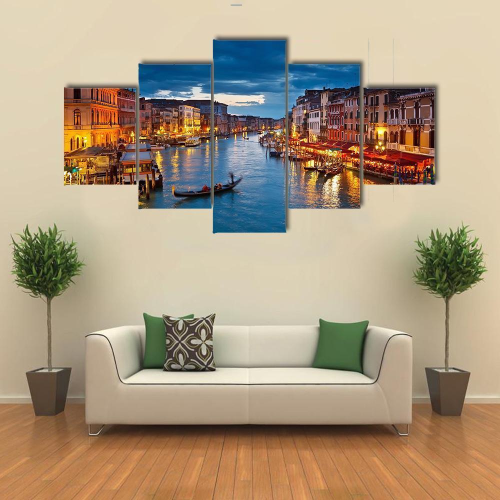 Grand Canal At Night Venice Canvas Wall Art-4 Pop-Gallery Wrap-50" x 32"-Tiaracle