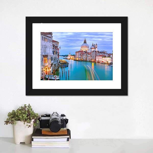 Grand Canal &amp; Basilica Di Santa Canvas Wall Art-1 Piece-Framed Print-20" x 16"-Tiaracle