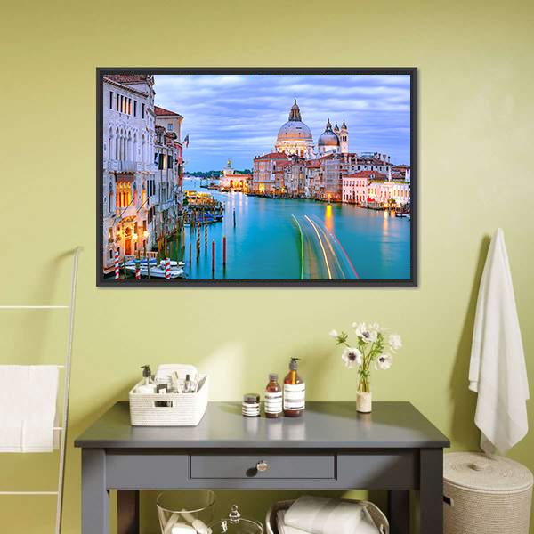 Grand Canal &amp; Basilica Di Santa Canvas Wall Art-1 Piece-Floating Frame-24" x 16"-Tiaracle