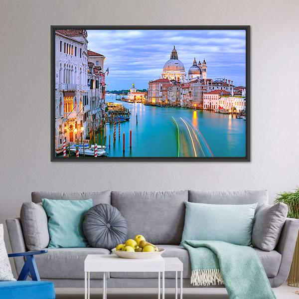 Grand Canal & Basilica Di Santa Canvas Wall Art-3 Horizontal-Gallery Wrap-25" x 16"-Tiaracle