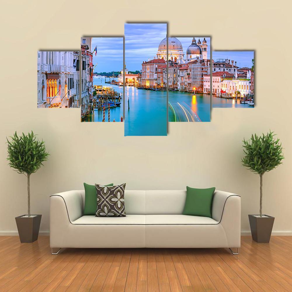Grand Canal & Basilica Di Santa Canvas Wall Art-5 Star-Gallery Wrap-62" x 32"-Tiaracle