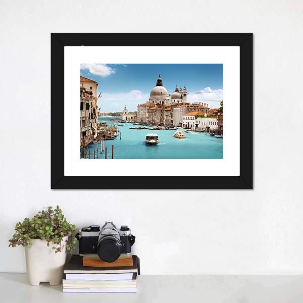 Grand Canal & Basilica In Venice Canvas Wall Art-1 Piece-Framed Print-20" x 16"-Tiaracle