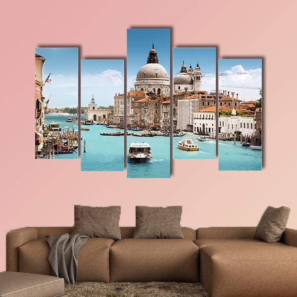 Grand Canal &amp; Basilica In Venice Canvas Wall Art-5 Pop-Gallery Wrap-47" x 32"-Tiaracle