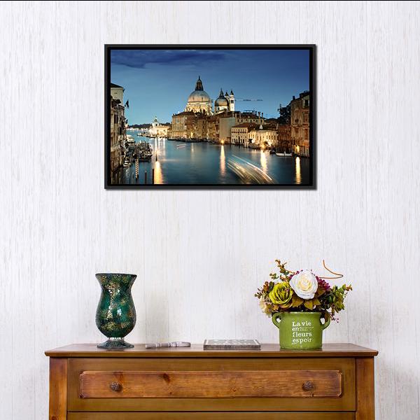Grand Canal &amp; Basilica Italy Canvas Wall Art-1 Piece-Floating Frame-24" x 16"-Tiaracle