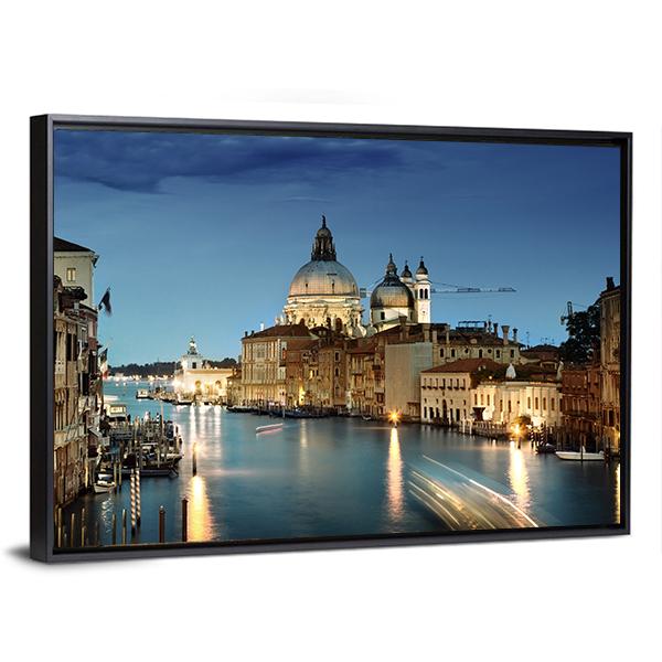 Grand Canal &amp; Basilica Italy Canvas Wall Art-3 Horizontal-Gallery Wrap-25" x 16"-Tiaracle