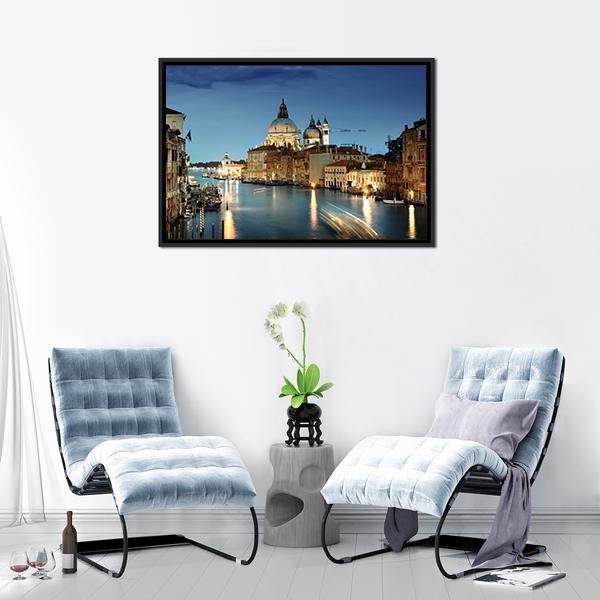 Grand Canal &amp; Basilica Italy Canvas Wall Art-3 Horizontal-Gallery Wrap-25" x 16"-Tiaracle