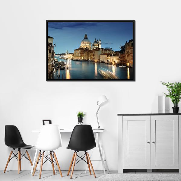Grand Canal &amp; Basilica Italy Canvas Wall Art-3 Horizontal-Gallery Wrap-25" x 16"-Tiaracle