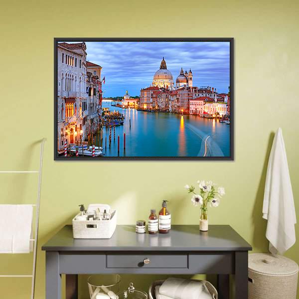 Grand Canal &amp; Basilica Of St Mary Canvas Wall Art-1 Piece-Floating Frame-24" x 16"-Tiaracle