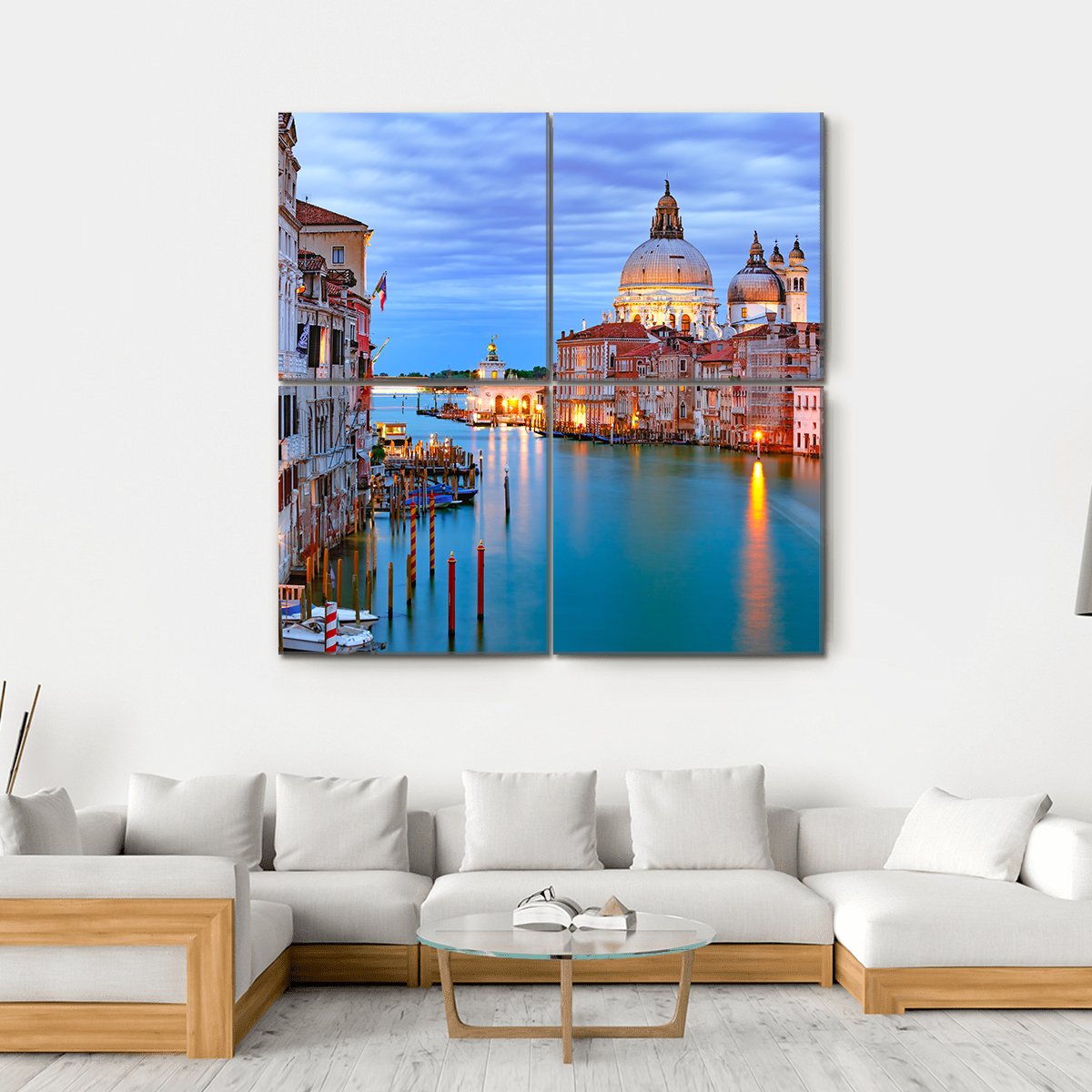 Grand Canal &amp; Basilica Of St Mary Canvas Wall Art-4 Square-Gallery Wrap-17" x 17"-Tiaracle