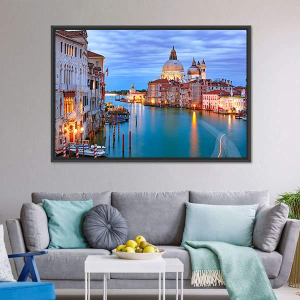 Grand Canal & Basilica Of St Mary Canvas Wall Art-5 Horizontal-Gallery Wrap-22" x 12"-Tiaracle
