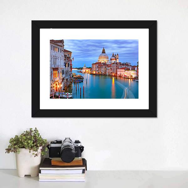 Grand Canal &amp; Basilica Of St Mary Canvas Wall Art-1 Piece-Framed Print-20" x 16"-Tiaracle