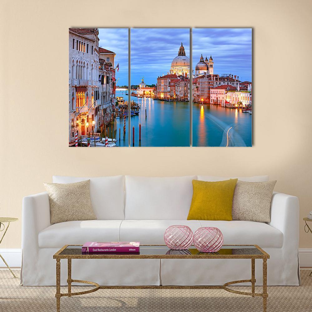 Grand Canal & Basilica Of St Mary Canvas Wall Art-3 Horizontal-Gallery Wrap-37" x 24"-Tiaracle
