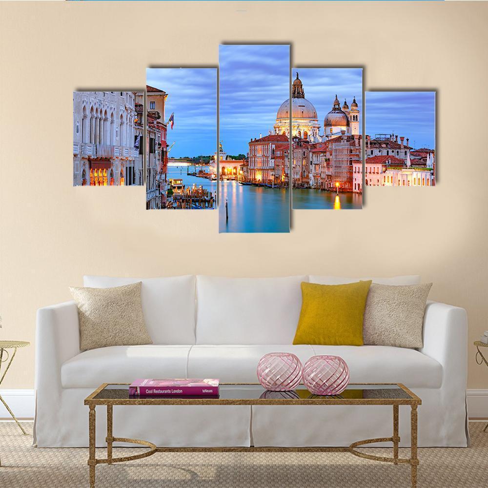 Grand Canal &amp; Basilica Of St Mary Canvas Wall Art-5 Star-Gallery Wrap-62" x 32"-Tiaracle