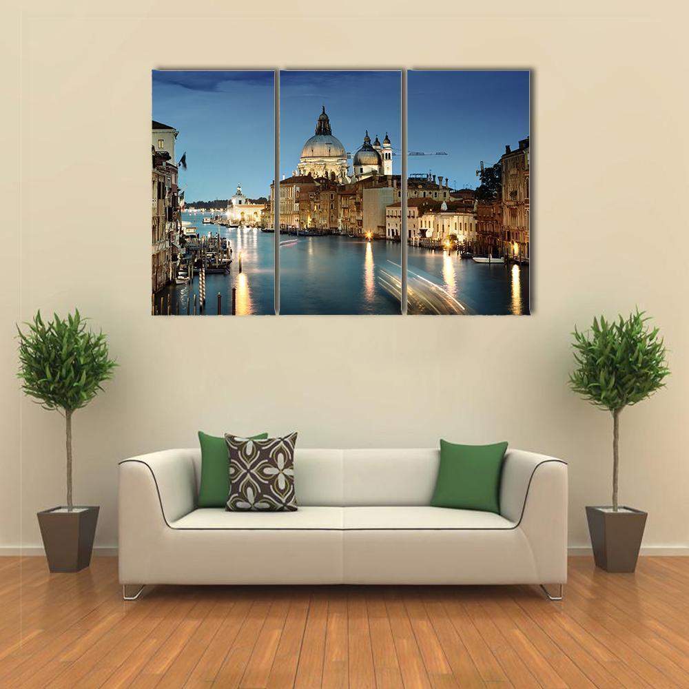 Grand Canal &amp; Basilica Italy Canvas Wall Art-3 Horizontal-Gallery Wrap-37" x 24"-Tiaracle