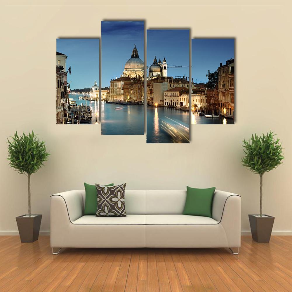 Grand Canal &amp; Basilica Italy Canvas Wall Art-4 Pop-Gallery Wrap-50" x 32"-Tiaracle