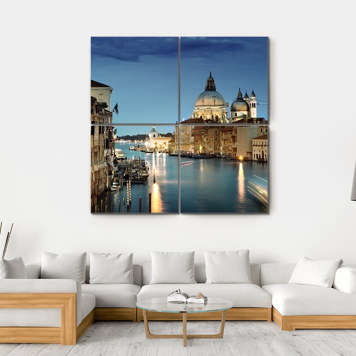 Grand Canal &amp; Basilica Italy Canvas Wall Art-4 Square-Gallery Wrap-17" x 17"-Tiaracle