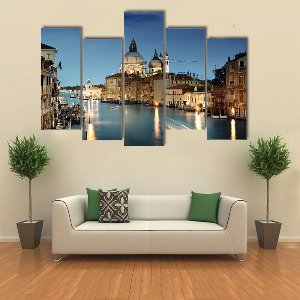 Grand Canal &amp; Basilica Italy Canvas Wall Art-5 Pop-Gallery Wrap-47" x 32"-Tiaracle