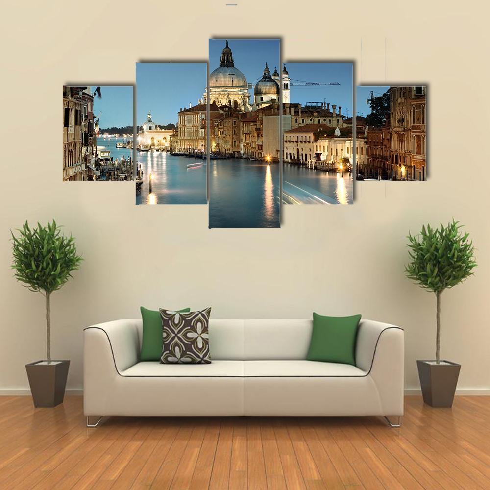 Grand Canal &amp; Basilica Italy Canvas Wall Art-5 Star-Gallery Wrap-62" x 32"-Tiaracle
