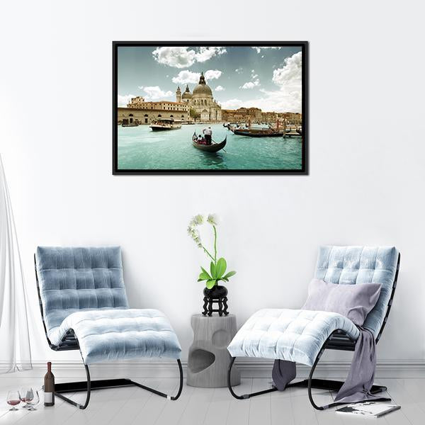Grand Canal & Church Venice Canvas Wall Art-5 Horizontal-Gallery Wrap-22" x 12"-Tiaracle