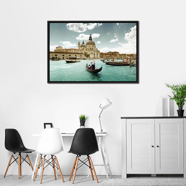 Grand Canal & Church Venice Canvas Wall Art-5 Horizontal-Gallery Wrap-22" x 12"-Tiaracle
