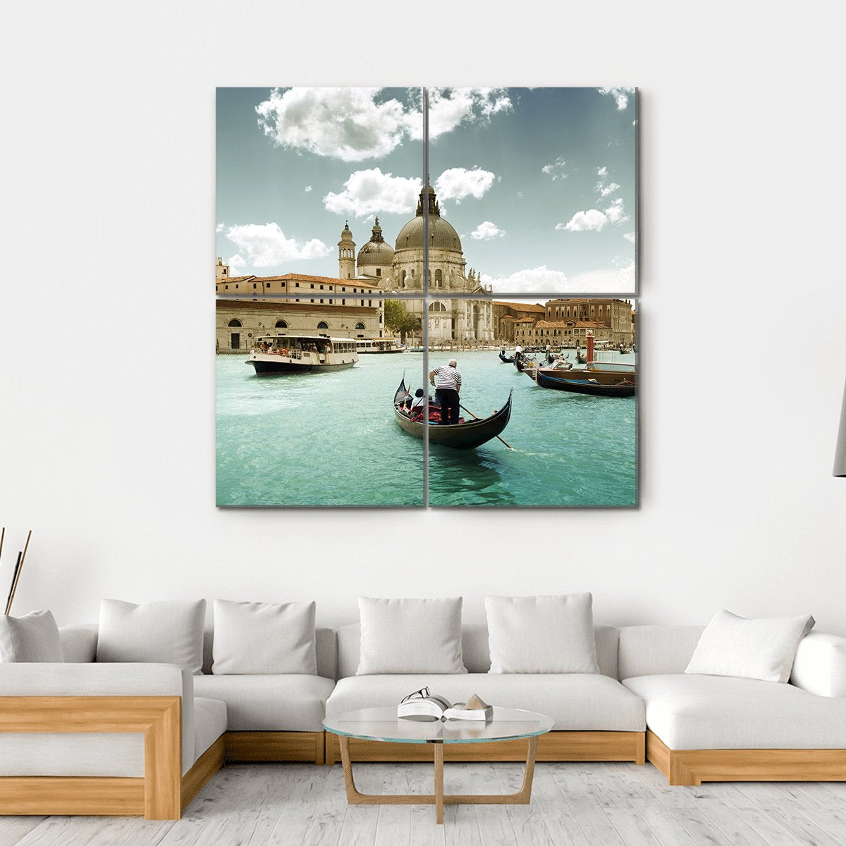 Grand Canal &amp; Church Venice Canvas Wall Art-4 Square-Gallery Wrap-17" x 17"-Tiaracle