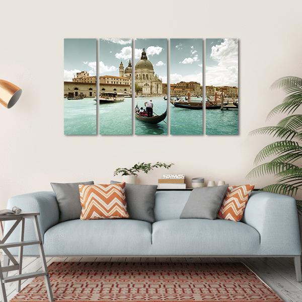 Grand Canal & Church Venice Canvas Wall Art-5 Horizontal-Gallery Wrap-22" x 12"-Tiaracle