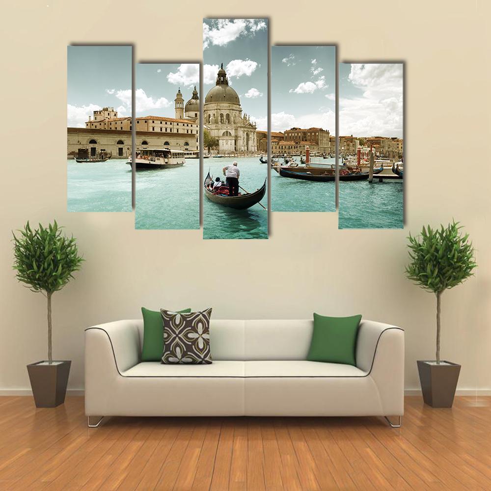Grand Canal &amp; Church Venice Canvas Wall Art-5 Pop-Gallery Wrap-47" x 32"-Tiaracle