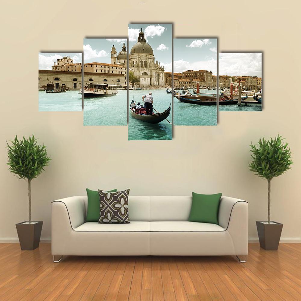 Grand Canal & Church Venice Canvas Wall Art-3 Horizontal-Gallery Wrap-37" x 24"-Tiaracle
