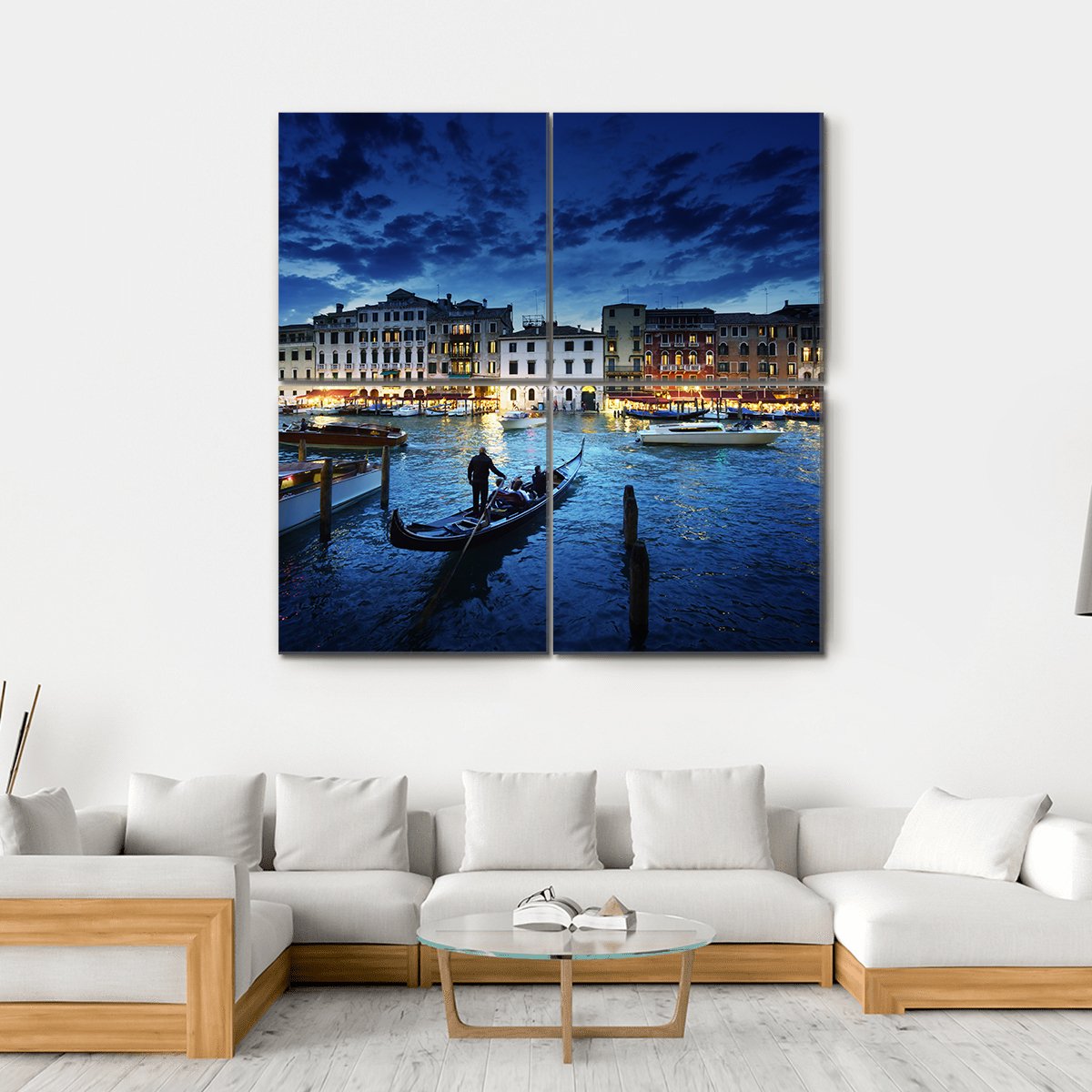 Grand Canal In Sunset Canvas Wall Art-4 Square-Gallery Wrap-17" x 17"-Tiaracle