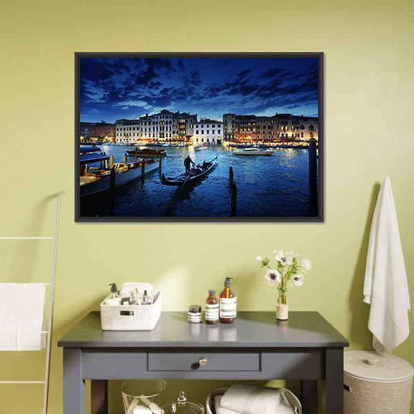 Grand Canal In Sunset Canvas Wall Art-1 Piece-Floating Frame-24" x 16"-Tiaracle