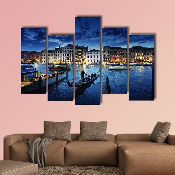 Grand Canal In Sunset Canvas Wall Art-5 Pop-Gallery Wrap-47" x 32"-Tiaracle