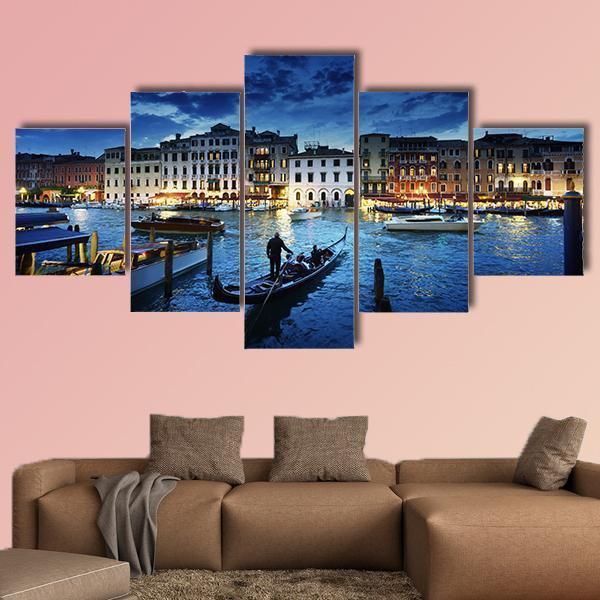 Grand Canal In Sunset Canvas Wall Art-5 Star-Gallery Wrap-62" x 32"-Tiaracle