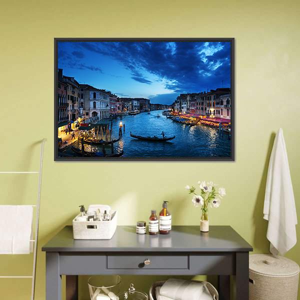 Grand Canal In Sunset Time Canvas Wall Art-1 Piece-Floating Frame-24" x 16"-Tiaracle