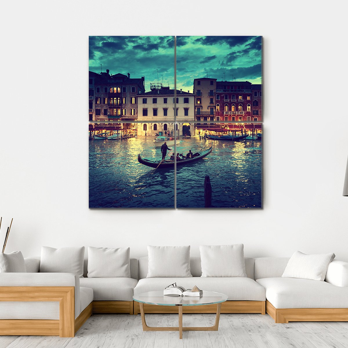 Grand Canal In Sunset Venice Canvas Wall Art-4 Square-Gallery Wrap-17" x 17"-Tiaracle
