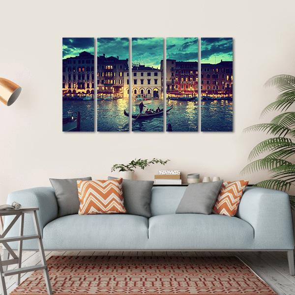 Grand Canal In Sunset Venice Canvas Wall Art-5 Horizontal-Gallery Wrap-22" x 12"-Tiaracle