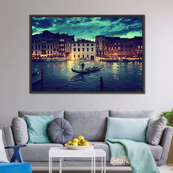 Grand Canal In Sunset Venice Canvas Wall Art-5 Horizontal-Gallery Wrap-22" x 12"-Tiaracle