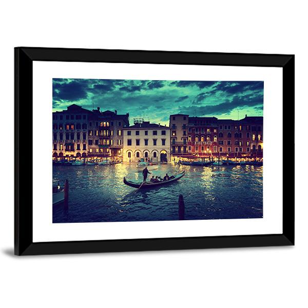 Grand Canal In Sunset Venice Canvas Wall Art-5 Horizontal-Gallery Wrap-22" x 12"-Tiaracle
