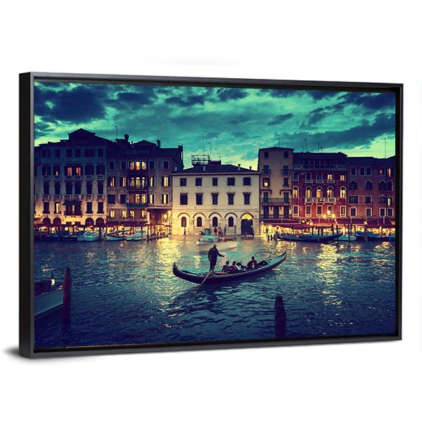 Grand Canal In Sunset Venice Canvas Wall Art-5 Horizontal-Gallery Wrap-22" x 12"-Tiaracle