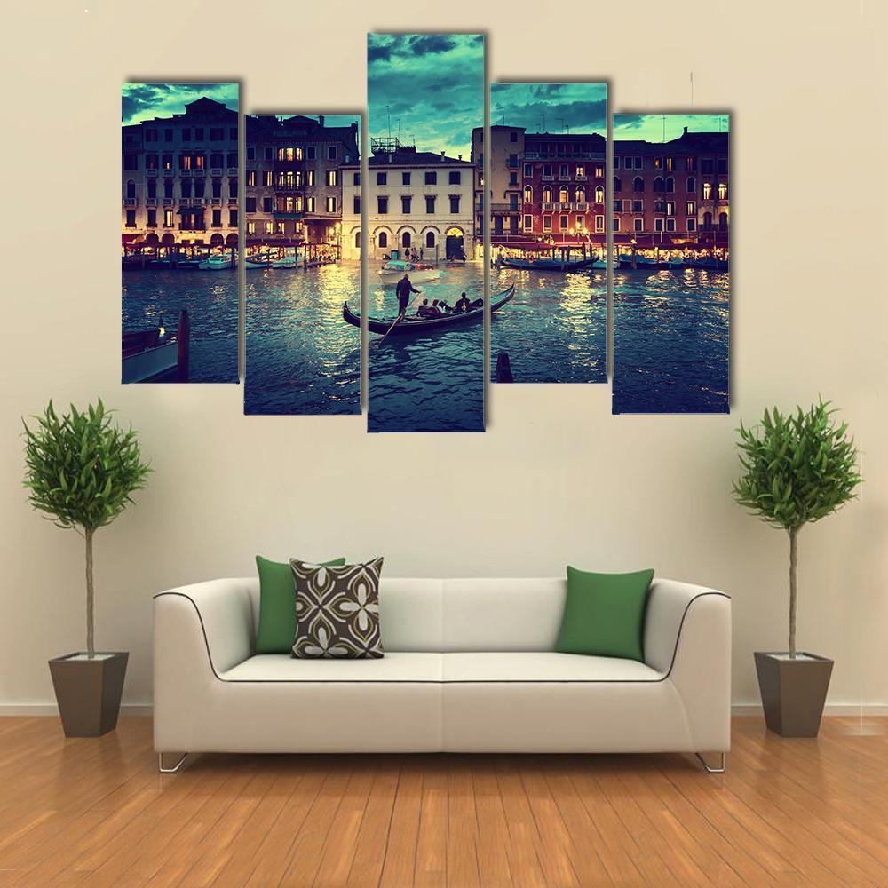 Grand Canal In Sunset Venice Canvas Wall Art-5 Pop-Gallery Wrap-47" x 32"-Tiaracle