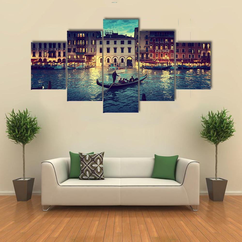 Grand Canal In Sunset Venice Canvas Wall Art-5 Pop-Gallery Wrap-47" x 32"-Tiaracle
