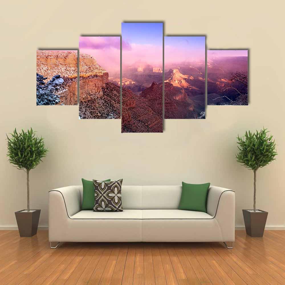 Grand Canyon In Winter Canvas Wall Art-5 Star-Gallery Wrap-42" x 21"-Tiaracle