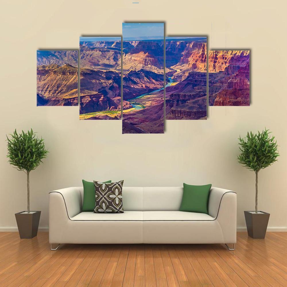 Grand Canyon With Colorado River Canvas Wall Art-5 Star-Gallery Wrap-62" x 32"-Tiaracle