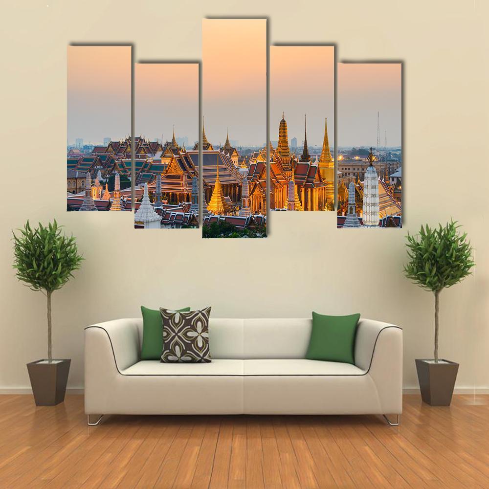 Grand Palace Bangkok Canvas Wall Art-5 Pop-Gallery Wrap-47&quot; x 32&quot;-Tiaracle