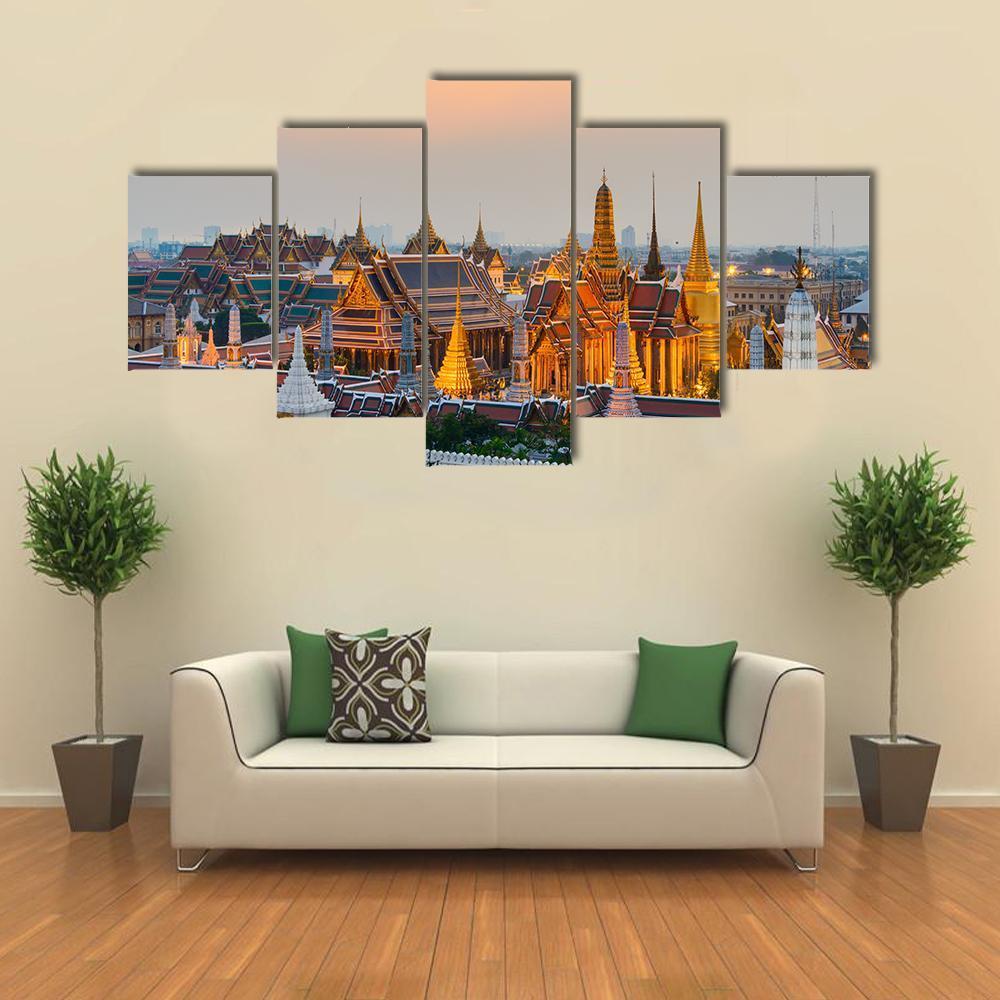 Grand Palace Bangkok Canvas Wall Art-5 Star-Gallery Wrap-62&quot; x 32&quot;-Tiaracle